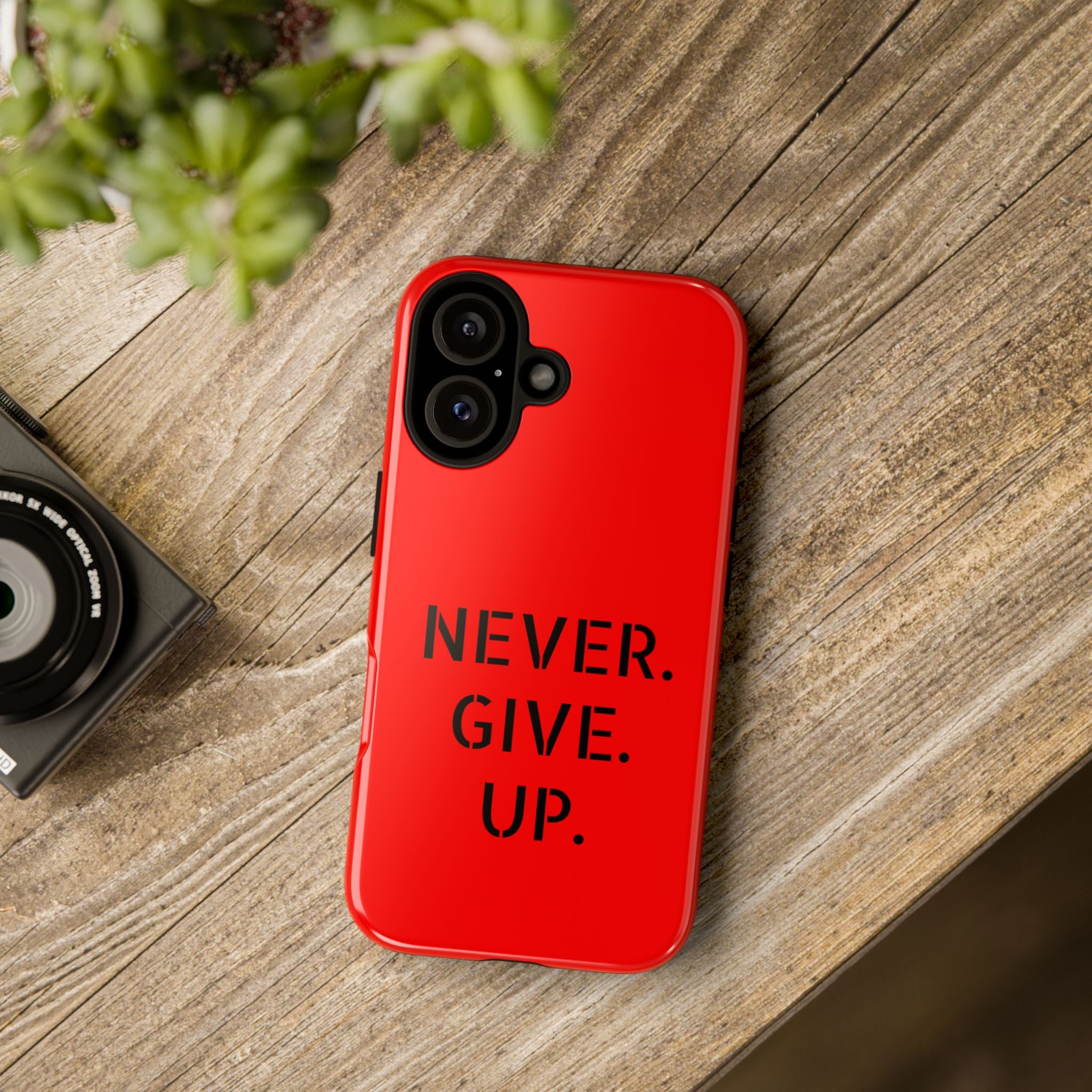 Phone Case - Red 'NEVER. GIVE. UP.' Motivational Protective Case