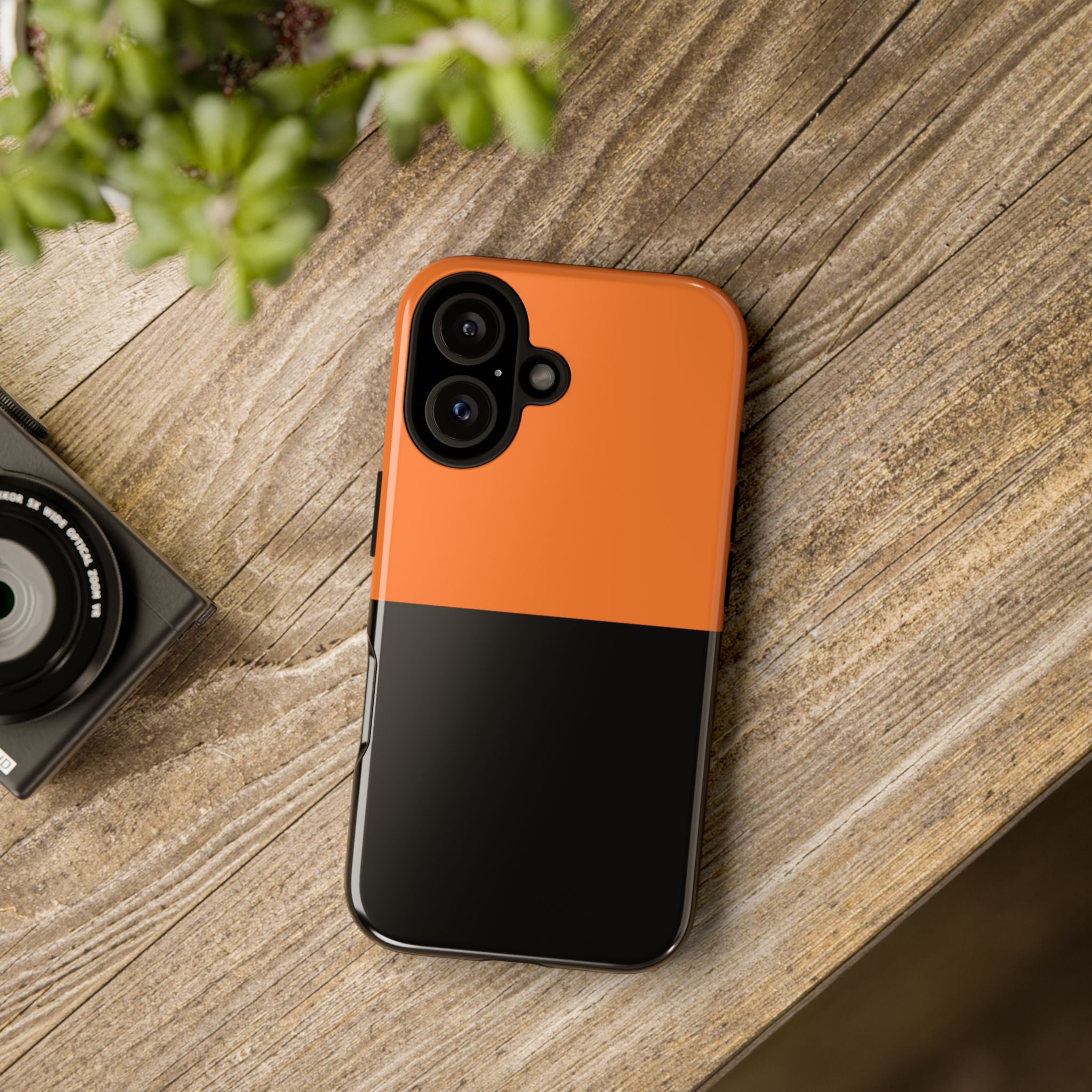 Two-Tone Orange & Black Tough Phone Case — Durable Protective Cover