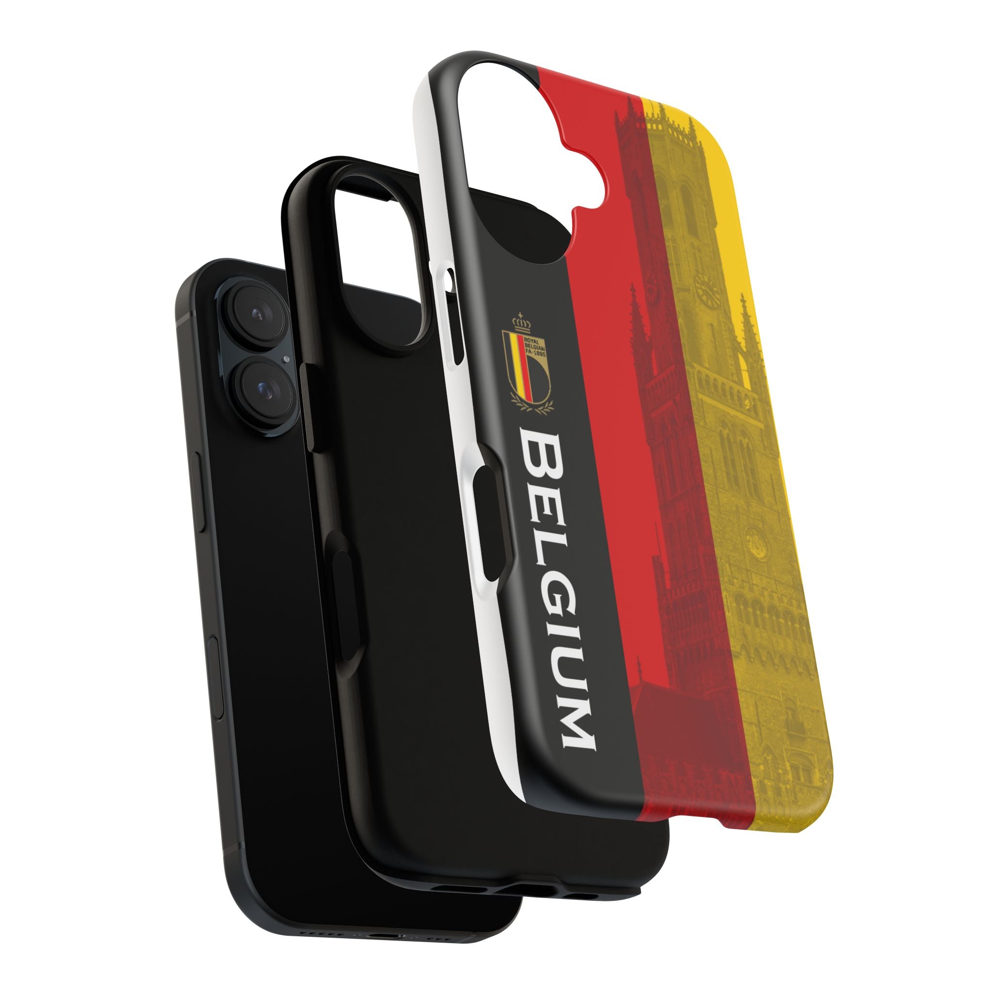 Belgium Flag Tough Phone Case — Belgium Crest & Vertical 'BELGIUM' Design