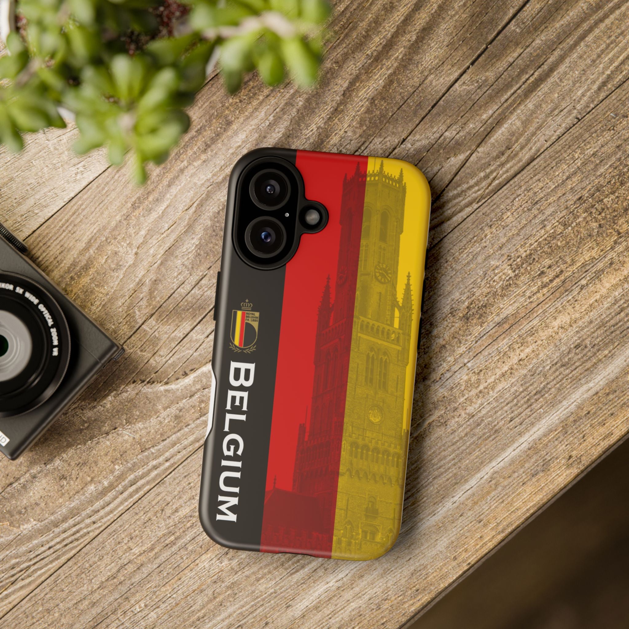 Belgium Flag Tough Phone Case — Belgium Crest & Vertical 'BELGIUM' Design