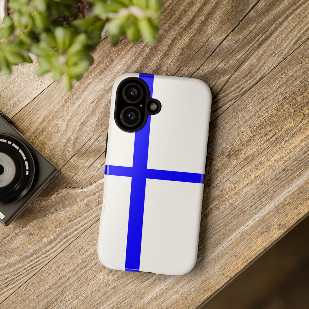 Blue Cross Phone Case — Minimal Geometric Tough Protective Cover
