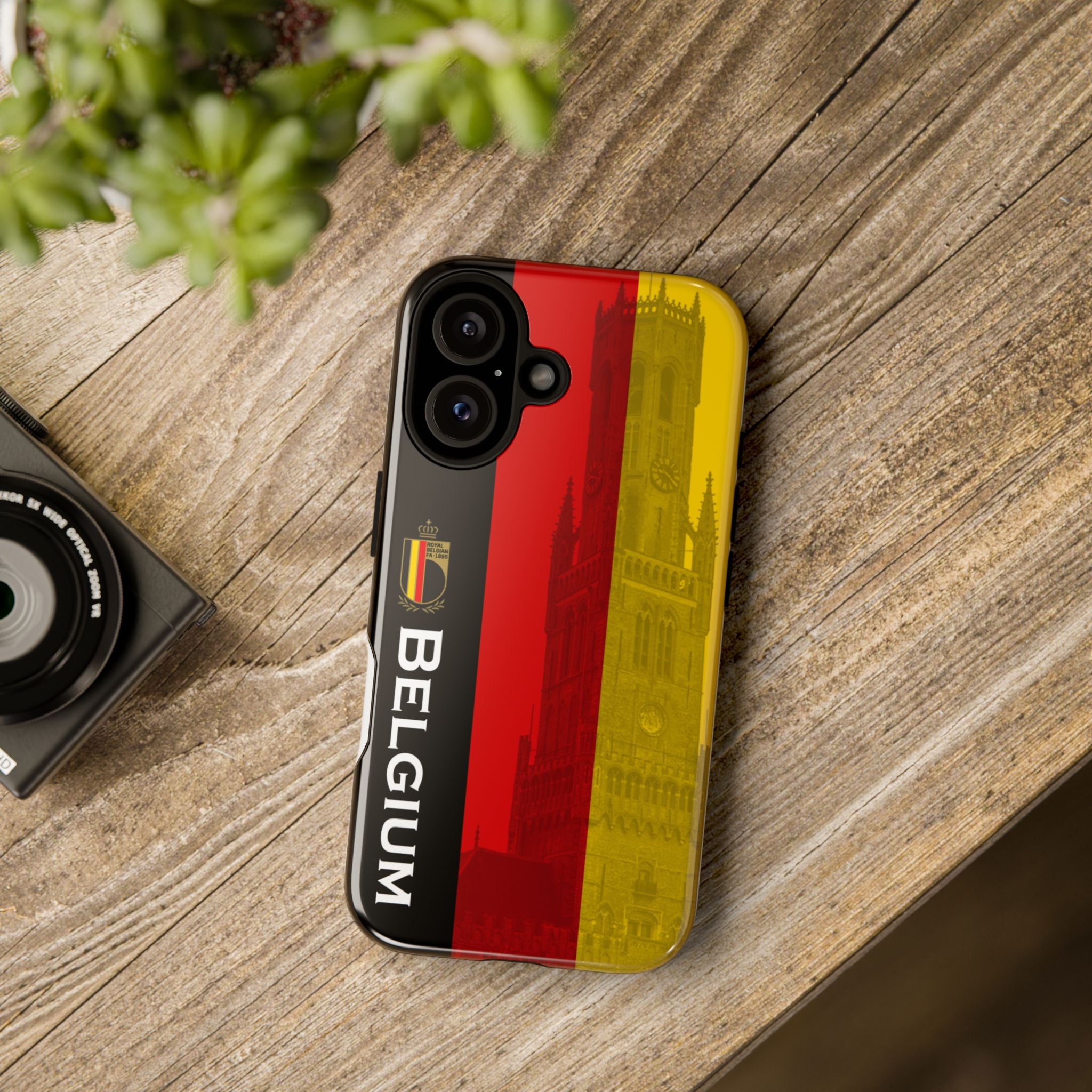 Belgium Flag Tough Phone Case — Belgium Crest & Vertical 'BELGIUM' Design