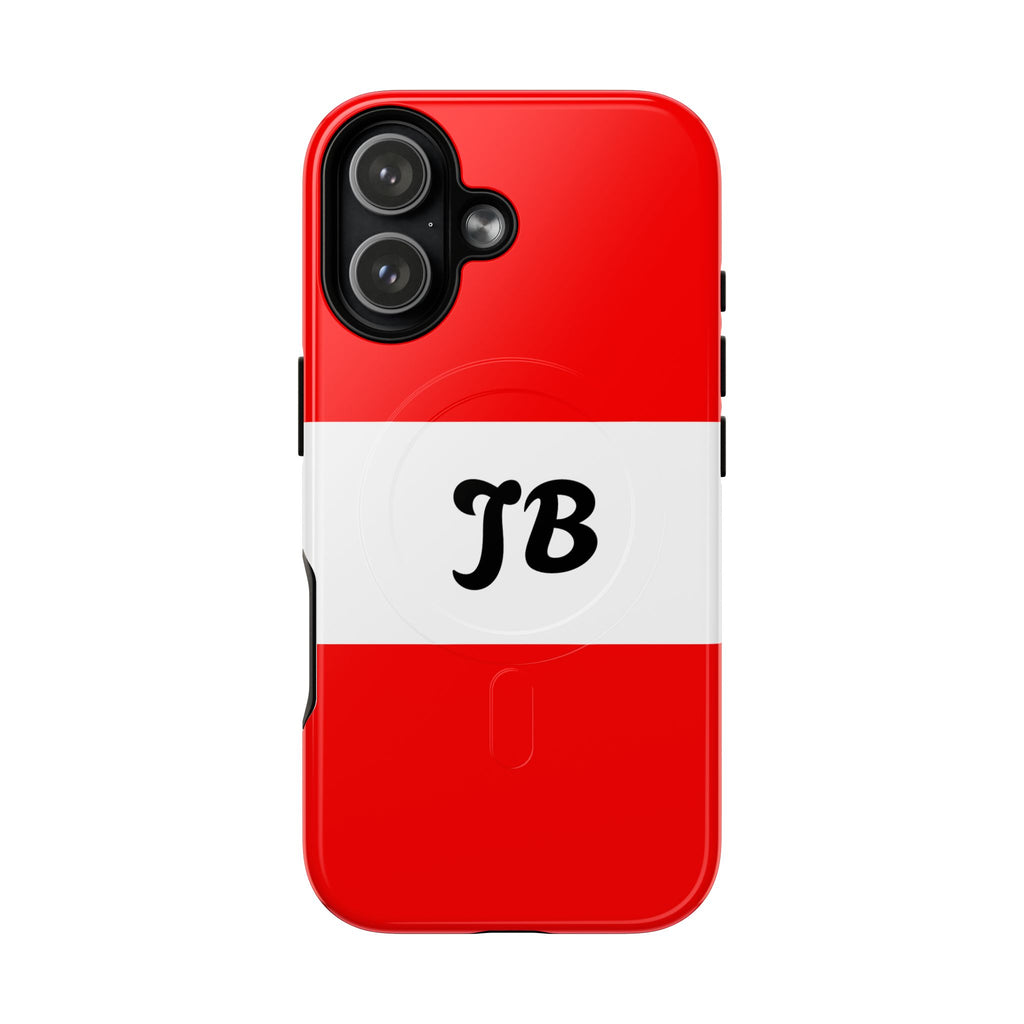 Red & White Monogram Tough Magnetic Phone Case — Custom Initials JB