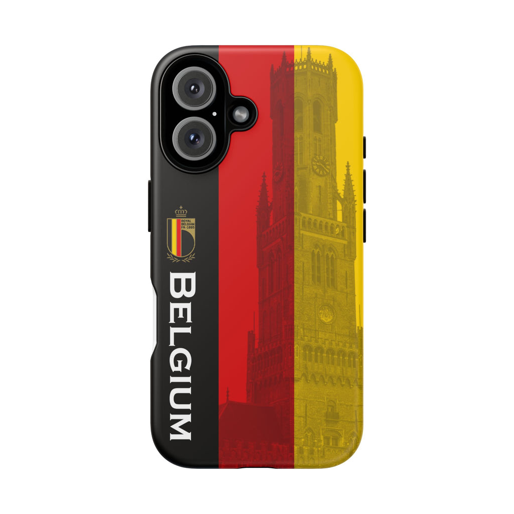 Belgium Flag Tough Phone Case — Belgium Crest & Vertical 'BELGIUM' Design