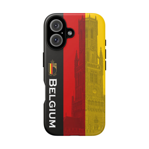 Belgium Flag Tough Phone Case — Belgium Crest & Vertical 'BELGIUM' Design