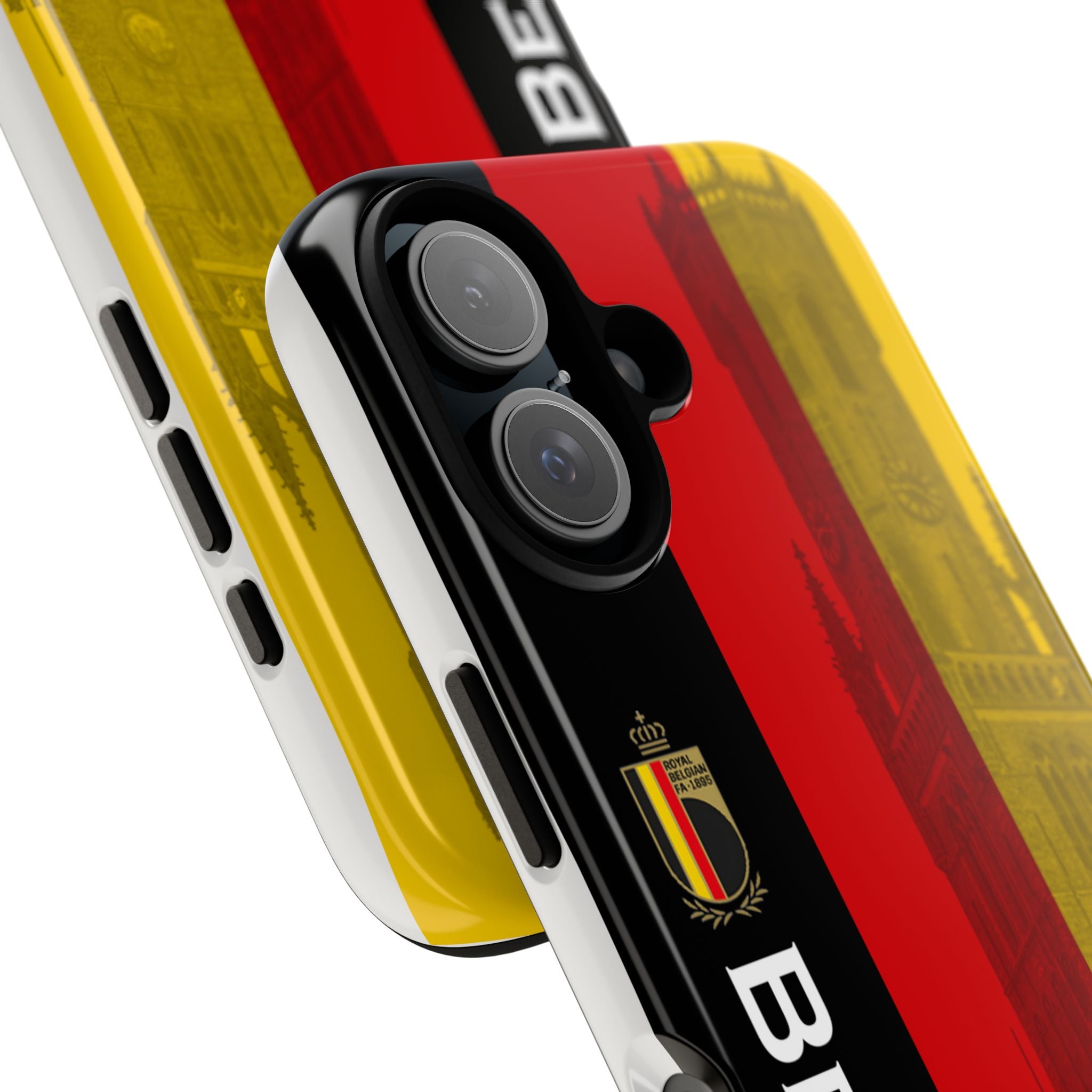 Belgium Flag Tough Phone Case — Belgium Crest & Vertical 'BELGIUM' Design