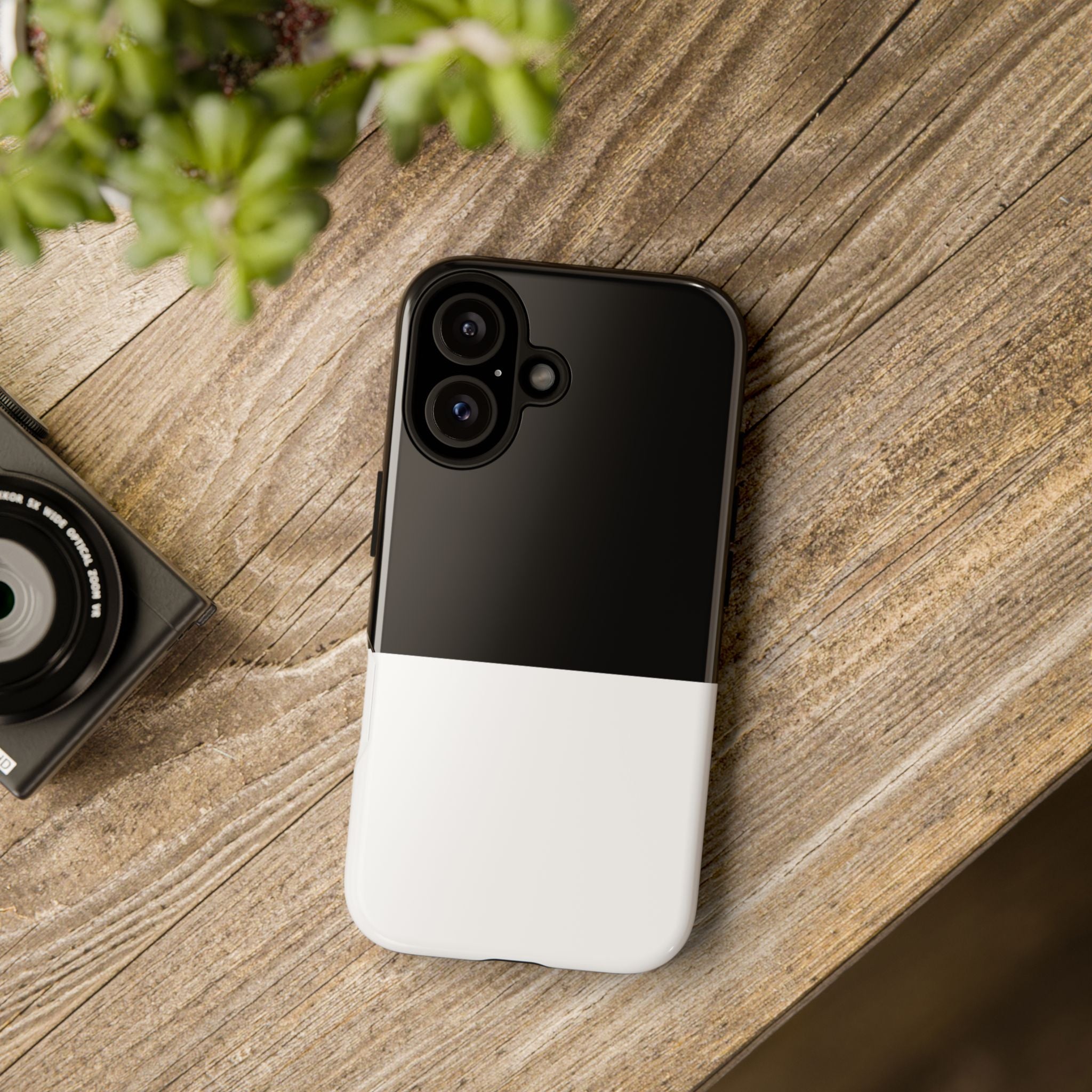 Two-Tone Tough Phone Case – Black & White Protective Cover