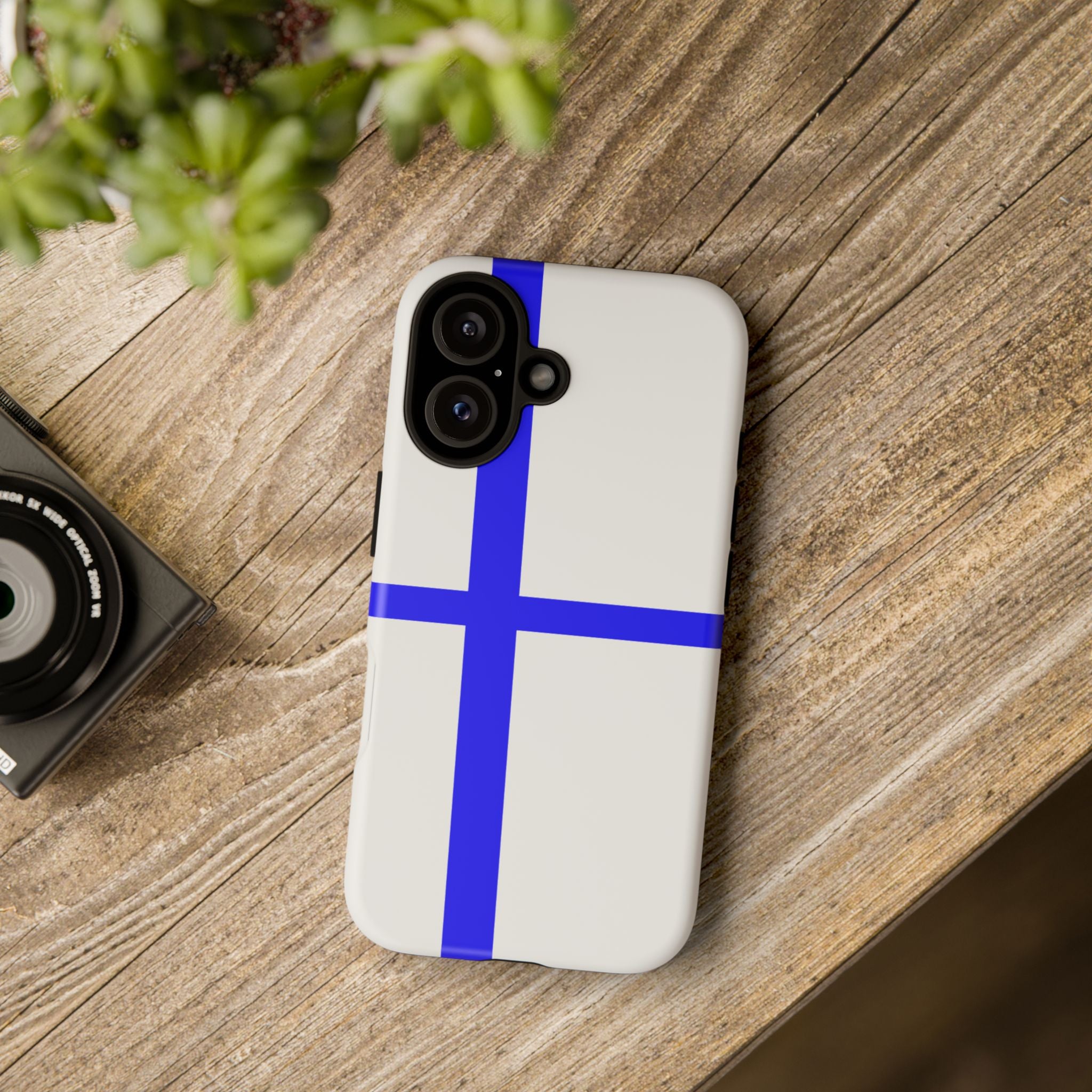 Blue Cross Phone Case — Minimal Geometric Tough Protective Cover