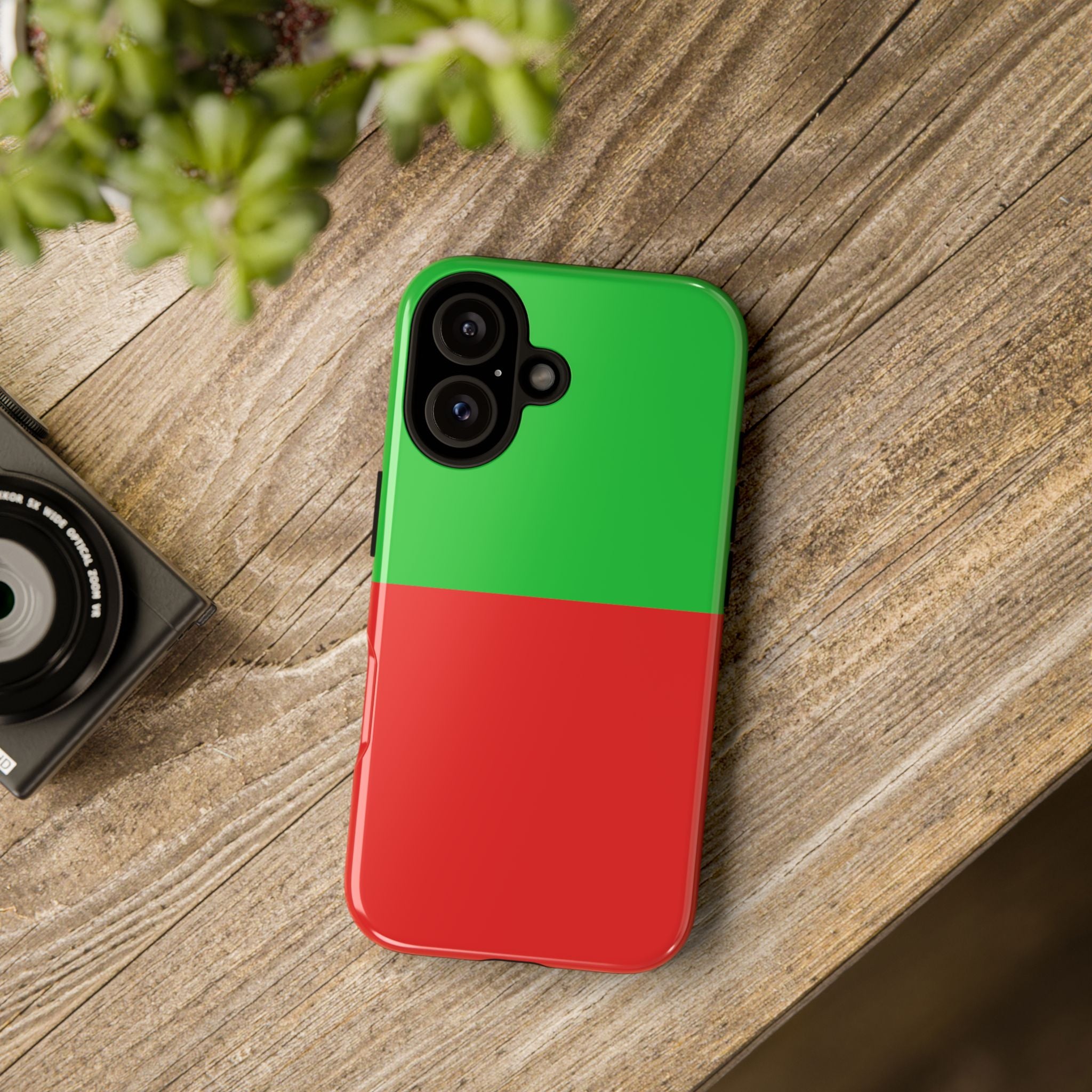 Two-Tone Green & Red Tough Phone Case — Durable Protective Cover