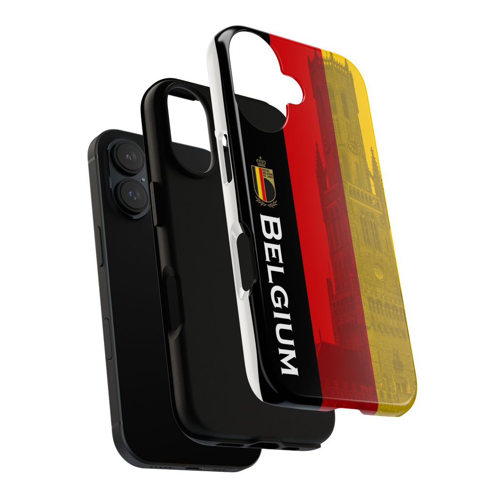 Belgium Flag Tough Phone Case — Belgium Crest & Vertical 'BELGIUM' Design