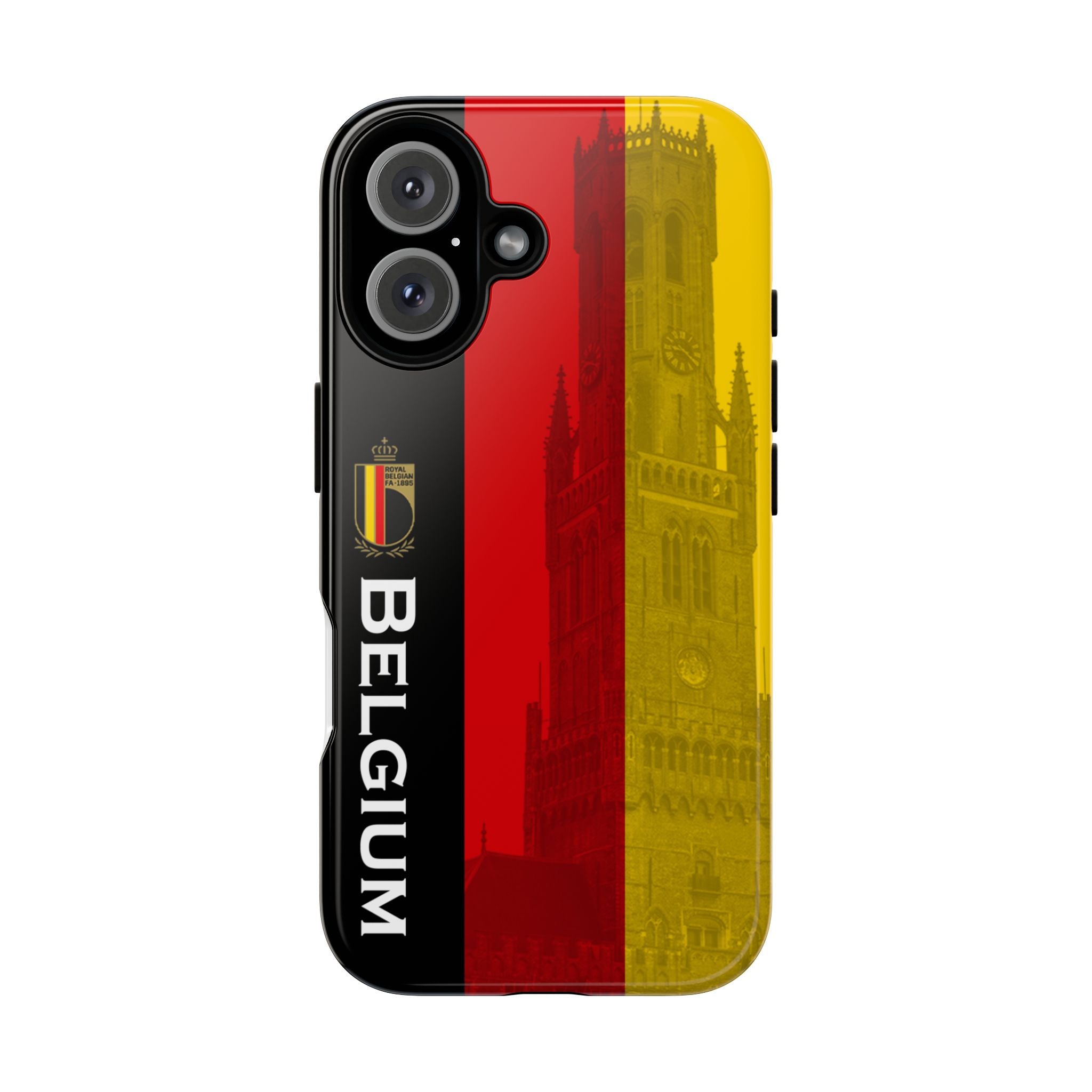 Belgium Flag Tough Phone Case — Belgium Crest & Vertical 'BELGIUM' Design